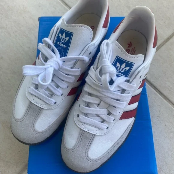 Adidas Samba White and Red Sneakers size 6.5 - Picture 1 of 9